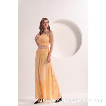 Women's Yellow Strip Wide Leg Pants